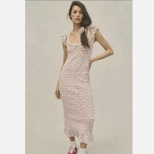 Free People Mckenna Velvet Midi Dress In Ivory Combo Size Small